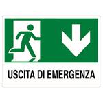 CARTELLO USCITA EMERGENZA GIU'    30x 20 ALLUMINIO